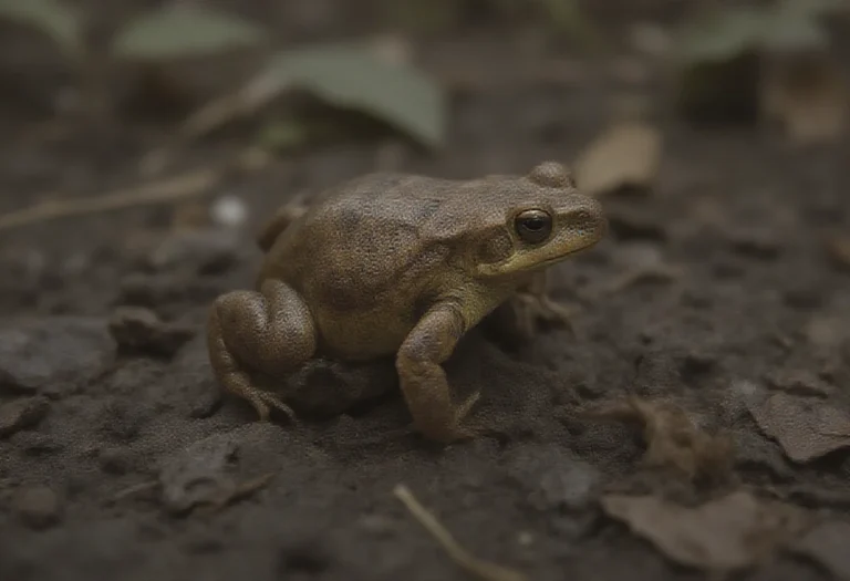 AI-generated image of a single American toad on damp soil