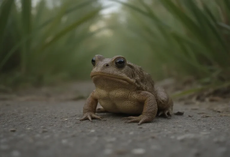 AI-generated image of a single toad on a garden path