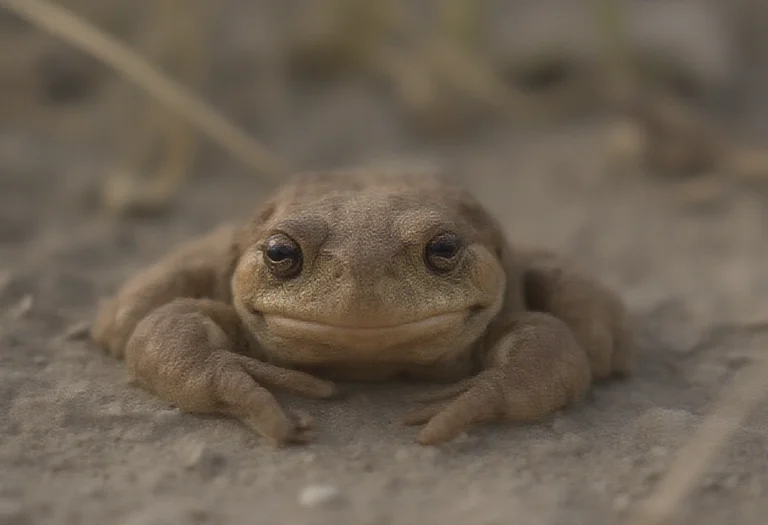 AI-generated image of a single toad on sandy soil