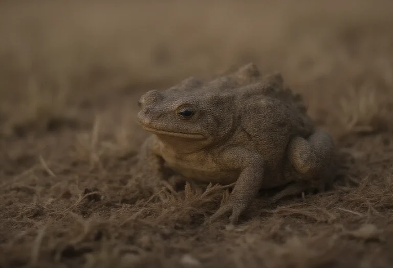 AI-generated image of a single large toad on dry grass