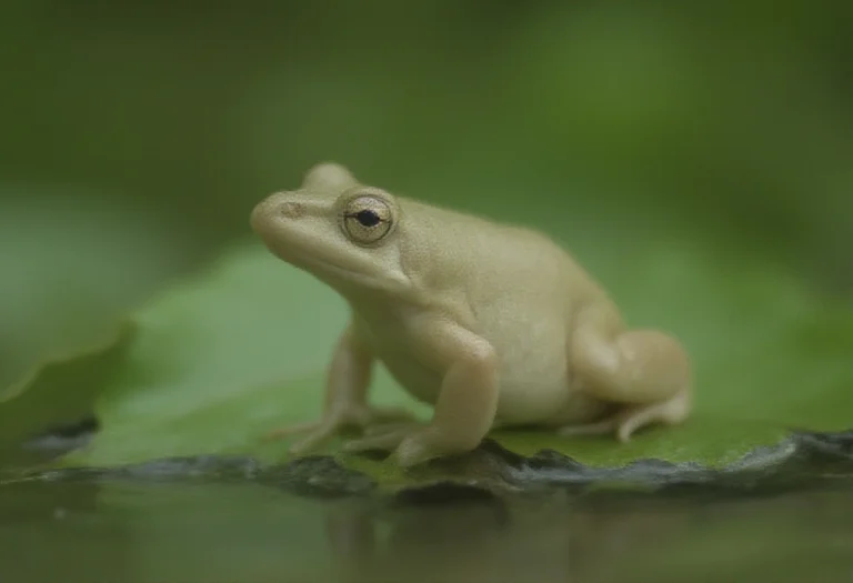 AI-generated image of a single pale frog on a leaf