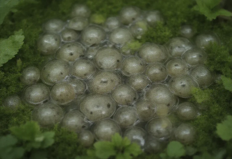 AI-generated image of a clear jelly mass among pond plants