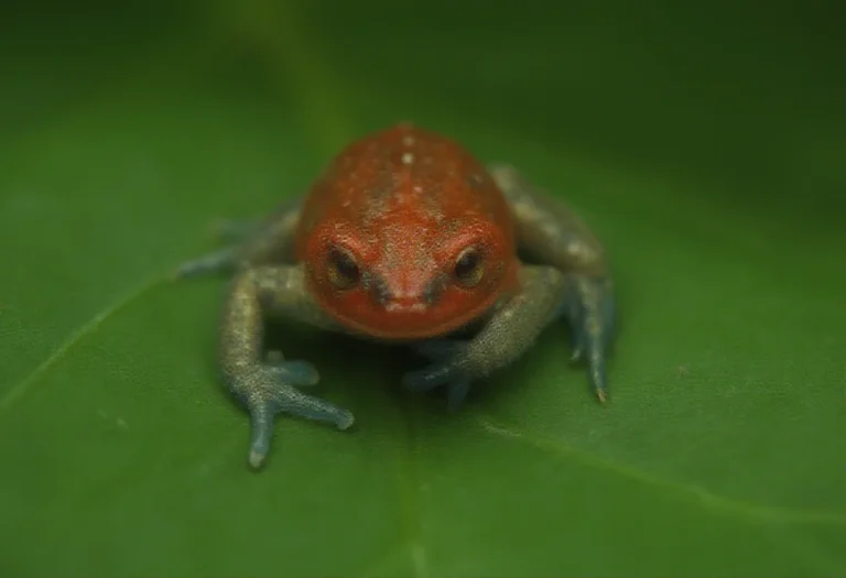 AI-generated image of a single small red frog on a leaf