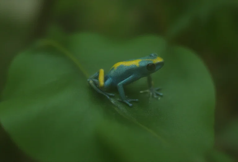 AI-generated image of a single blue frog on a leaf